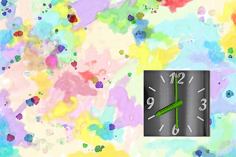 clock, time, pointer, timetable, school, watercolor, watercolour, colorful, design, painting, map, postcard, multi colored, no people, close-up, number, indoors, paint, full frame, backgrounds, art and craft, studio shot, green color, creativity, still life, pattern, craft, wall - building feature, abstract, paintings, shape, art and craft equipment, 5K, CC0, public domain, royalty free