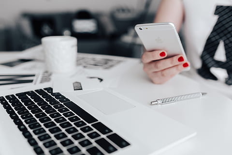 businesswoman, uses, mobile, phone, desk, female, woman, white, office, modern, workspace, workplace, tech, technology, working, business, femine, devices, cellphone, communication, one person, wireless technology, adult, connection, computer, human body part, indoors, telephone, human hand, mobile phone, smart phone, holding, hand, portable information device, close-up, design professional, 4K