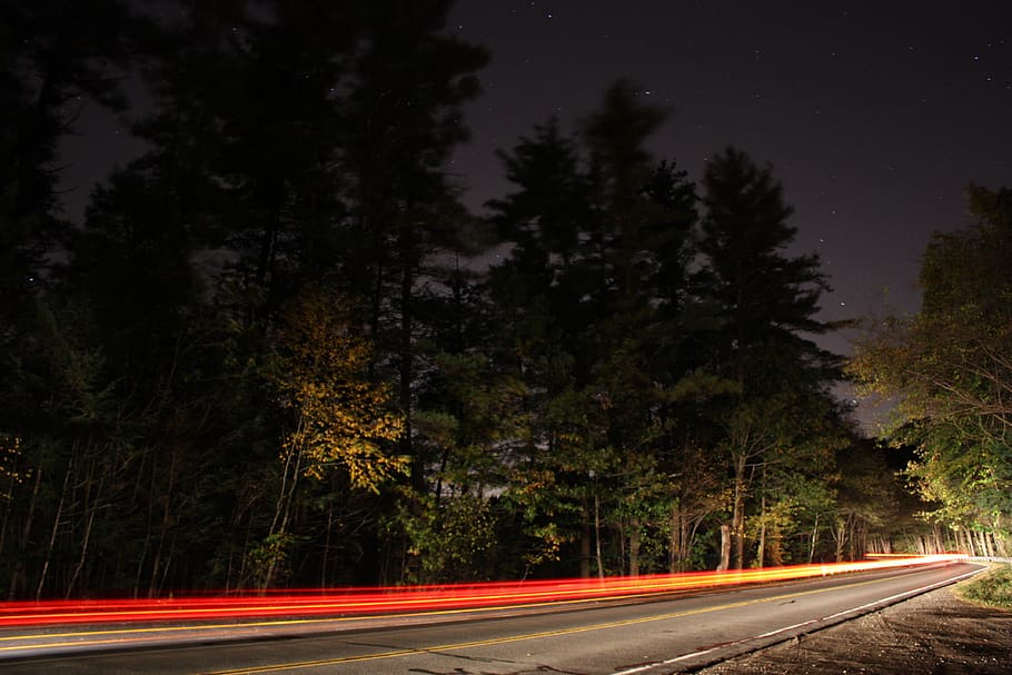 arbres i carretera, carretera, manera, nit, carretera topsfield, Estats Units, ipswich, naturalesa, a l'aire lliure, cotxes, carrer, exposició llarga, conduir, asfalt, planta, arbre, univers, astronomia, espai exterior, transport, sender lleuger, cap gent, direcció, velocitat, moviment, el camí a seguir, il·luminat, signe, cel, moviment borrós, bellesa a la natura, 4K