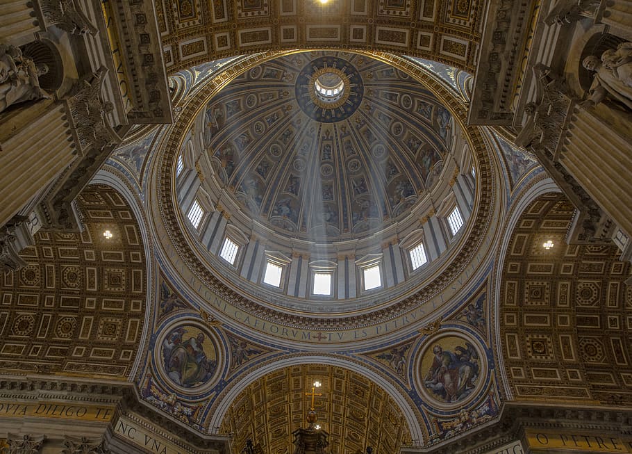 estructura interior, edifici, arquitectura, absis, la basílica de Sant Pere, roma - vatican, Itàlia, Església, cúpula, Torre del Rellotge, torre, arc, arquejat, vatican, st. Peter's, Roma, altar, sostre de volta, cripta, catedral, finestra, estructura construïda, vista d’angle baix, sostre, a l'interior, cap gent, destinacions de viatge, lloc de culte, creença, història, art i artesania, el passat, religió, espiritualitat, ornamentat, mural, columna arquitectònica, directament a sota, arquitectura i art, 5K