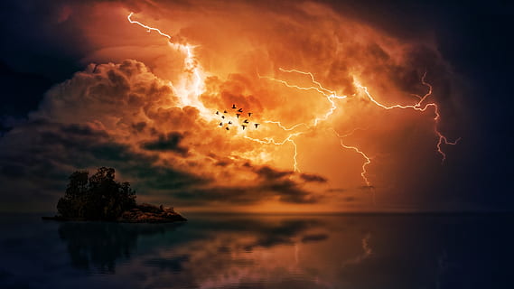 photo éclair, foncé, Aube, dramatique, soir, paysage, lumière, foudre, nuit, océan, mer, orage, Soleil, le coucher du soleil, eau, Météo, nuage - ciel, ciel, beauté dans la nature, pouvoir dans la nature, paysages - nature, la nature, Puissance, scène tranquille, horizon, réflexion, personne, tranquillité, horizon au-dessus de l'eau, en plein air, de mauvais augure, 2K, CC0, domaine public, libre de droits
