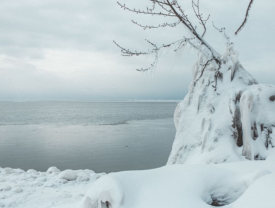 Kanada, goderichas, vandenynas, medis, užšaldyti, vanduo, sniegas, ledas, žiemą, ežeras, šalta temperatūra, grožis gamtoje, ramybė, vaizdai - gamta, ramioje scenoje, dangus, pobūdį, dieną, balta spalva, horizontas virš vandens, nėra žmonių, jūros, horizonto, lauke, šalta, 4K