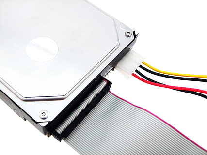 hard, drive, disk, hdd, disc, data, ide, pc, hardware, computer, equipment, winchester, device, storage, studio shot, white background, technology, cut out, indoors, connection, close-up, no people, metal, communication, white color, business, cable, pen, work tool, still life, blank, silver colored, 1080P, CC0, public domain, royalty free