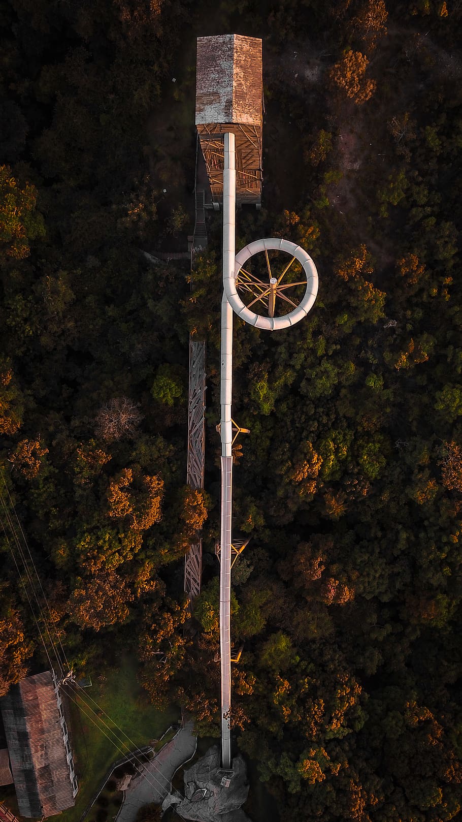 poste de concreto cinza, árvore, plantar, ninguém, transporte, natureza, outono, ao ar livre, dia, crescimento, arquitetura, visão de alto ângulo, mudança, bicicleta, pólo, esporte, modo de transporte, veículo terrestre, estrutura construída, metal, terra, roda, 2K