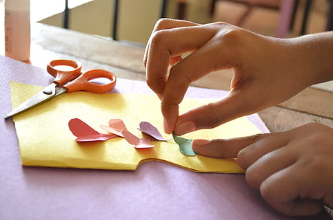 paper craft, colours, creative, creativity, hand made, ideas, kids, leisure, human hand, human body part, hand, indoors, one person, holding, close-up, table, paper, cutting, art and craft, adult, women, concentration, scissors, craft, body part, leisure activity, finger, nail, 2K