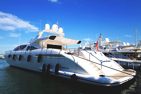 yachts, various, boat, boating, boats, sailing, transportation, mode of transportation, nautical vessel, water, sky, nature, blue, cloud - sky, sea, travel, no people, luxury, harbor, sunlight, ship, yacht, travel destinations, airplane, passenger craft, craft, outdoors, sailboat, recreational boat, marina, 4K, CC0, public domain, royalty free