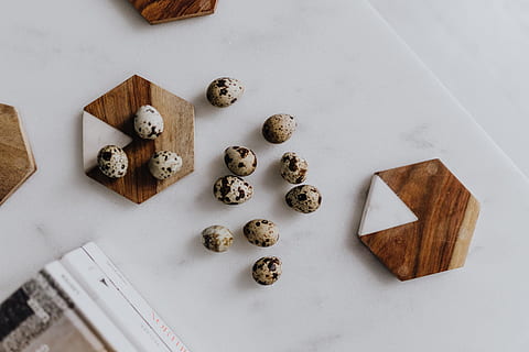quail eggs, white, marble, eggs, easter, quail, Un'common, uncommon, indoors, no people, high angle view, food and drink, food, studio shot, large group of objects, still life, freshness, group of objects, in a row, choice, variation, table, wood - material, directly above, paper, spice, dried food, 5K