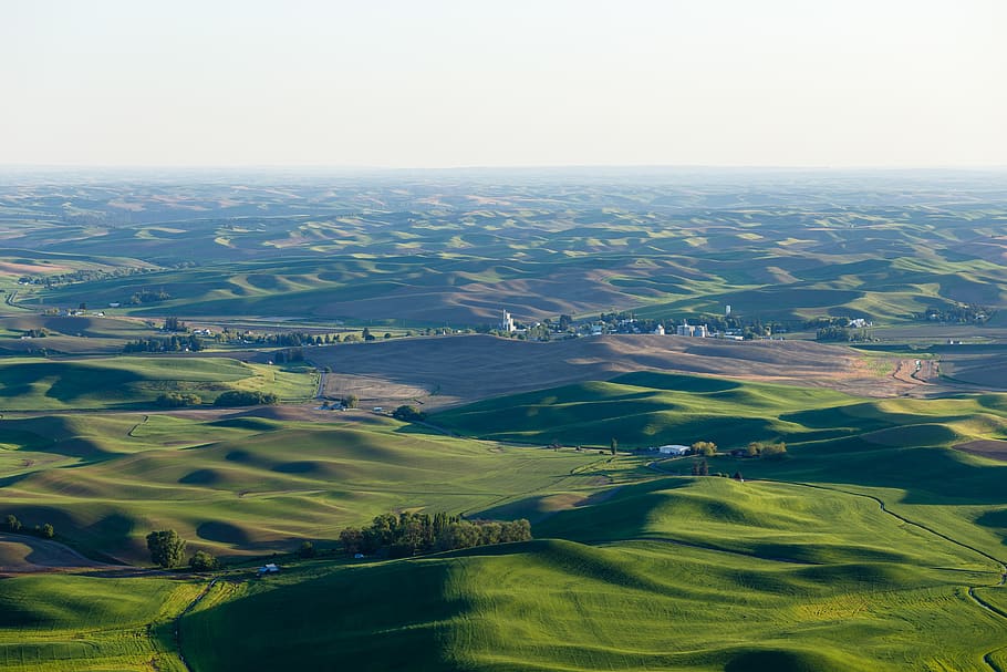 pasmo górskie, biały, niebo, Natura, na dworze, krajobraz, sceneria, pole, widok z lotu ptaka, steptoe butte state park, garfield, Stany Zjednoczone, wiejski krajobraz, wschodni washington, zielony krajobraz, toczące się wzgórza, stan Waszyngton, hrabstwo whitman, steptoe butte, rolnictwo, krajobraz rolniczy, palouse, łąka, środowisko, scenics - natura, spokojna scena, zielony kolor, piękno natury, spokój, dzień, scena wiejska, roślina, scena pozamiejska, żadnych ludzi, wylądować, krajobraz patchworku, wysoki kąt widzenia, toczący się krajobraz, 5K