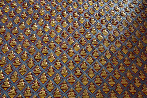 pattern, textiles, ornament, seamless, art, geometric, style, religion, temple, culture, spirituality, full frame, backgrounds, no people, textured, design, blue, built structure, architecture, close-up, repetition, shape, day, indoors, geometric shape, art and craft, metal, curve, detail, 5K, CC0, public domain, royalty free