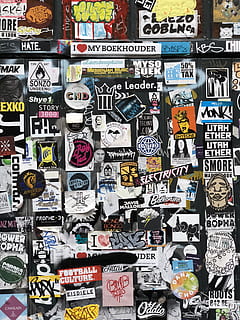 assorted, poster, wall, art, sticker, fly posting, outdoors, urban, city, design, logo, grafitti, wallart, music, color, collage, typescript, backgrounds, paper, collection, text, sign, illustration, newspaper, single Word, uSA, no People, 4K, CC0, public domain, royalty free