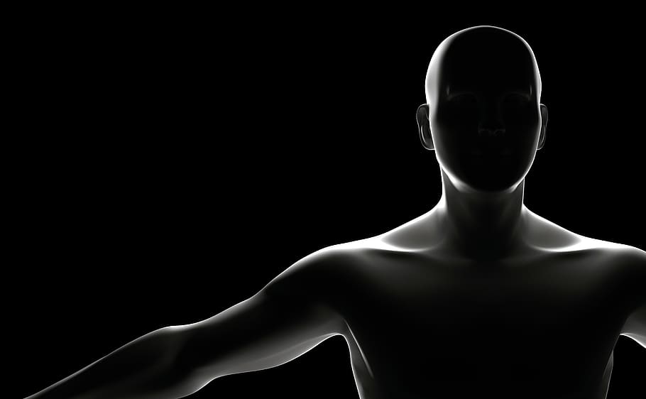 muž, figuríny, prostý, studio shot, černé pozadí, uvnitř, jedna osoba, zpětný pohled, bez trička, dospělý, kopie prostor, portrét, pas nahoru, zastoupení, stojící, mladého dospělého, lidské zastoupení, část lidského těla, Černá barva, silueta, podsvícený, vystříhnout, 8K