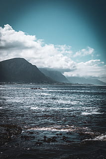 scenisk, utsikt, hav, dagtid, Strand, skyer, miljø, idylliske, fjell, fjellkjede, natur, Oceans, Oceanside, utendørs, krusninger, Seascape, strandlinjen, seaside, shore, himmel, surf, vann, sky - himmel, skjønnhet i naturen, naturskjønnhet - natur, ro, rolig scene, dag, ingen folk, land, ikke-urbane scene, vannkanten, fjern, 5K, CC0, offentlig domene, opphavsrett gratis