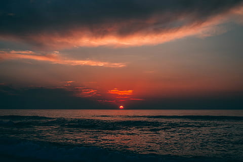 spiaggia sotto il tramonto, oceano, mare, tramonto, stati Uniti, spiaggia lunga filiale, ramo lungo, spiaggia, costa, Alba, rosso, ora d'oro, orizzonte, paesaggio marino, natura, acqua, all'aperto, onda, riva, riva del mare, marea, cielo, scenics - natura, nuvola - cielo, bellezza nella natura, colore arancione, scena tranquilla, la tranquillità, orizzonte sull'acqua, idilliaco, nessuno, terra, scena non urbana, lungomare, 5K, CC0, dominio pubblico, privo di copyright