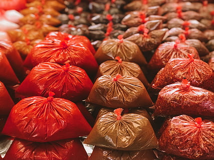 plastic pack lot, food, food and drink, still life, freshness, large group of objects, no people, red, wellbeing, close-up, market, for sale, healthy eating, retail, indoors, abundance, choice, spice, backgrounds, full frame, market stall, 4K, CC0, public domain, royalty free