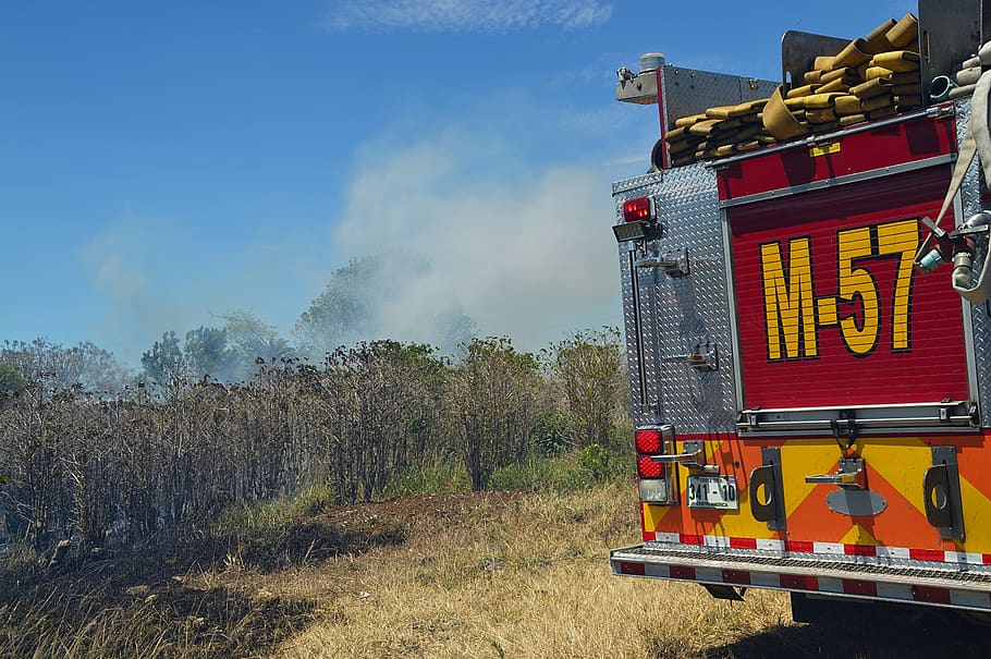 foc, bosc, fum, unitat, màquina, camió, mànegues, vegetació, planta, mànega, equip, protecció, naturalesa, verd, gespa, control, vàlvules, vermell, pneumàtic, canonades, vehicle terrestre, terra, transport, cel, manera de transport, dia, arbre, camp, cap gent, tren, transport públic, núvol - cel, paisatge, a l'aire lliure, accidents i desastres, text, comunicació, 5K