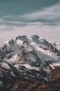 snow covered mountain, mountain, peak, summit, snowcapped, landscape, outdoor, alp, snow, winter, rugged, remote, dolomite, dolomiti, ios wallpaper, mobile wallpaper, hd wallpaper, fall, cloud - sky, cold temperature, sky, scenics - nature, beauty in nature, snowcapped mountain, tranquility, tranquil scene, mountain range, environment, non-urban scene, nature, no people, idyllic, mountain peak, 2K, CC0, public domain, royalty free