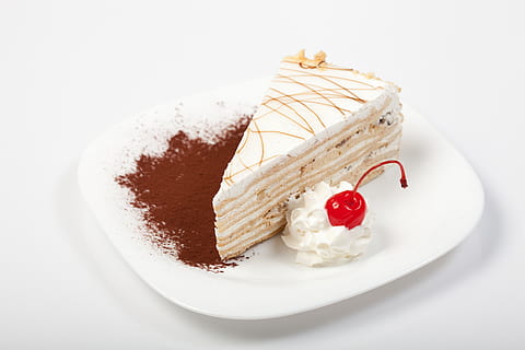 slice, white, icing-covered cake, plate, baking, blur, cake, cherry, chocolate, close-up, creamy, delicious, food, fruit, pastry, tasty, sweet food, food and drink, sweet, dessert, indulgence, indoors, cream, studio shot, freshness, white background, baked, no people, ready-to-eat, temptation, unhealthy eating, valentine's day - holiday, vanilla ice cream, chocolate cake, 4K, CC0, public domain, royalty free
