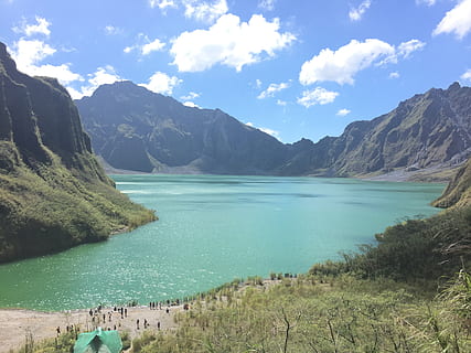filippinerne, Botolan, Mount Pinatubo, vulkan, natur, vand, bjerg, skønhed i naturen, scenics - natur, himmel, ro, rolig scene, dag, plante, sø, idyllisk, sky - himmel, miljø, landskab, ikke-urbane scene, jord, bjergkæde, fjern, udendørs, turkisfarvet, 2K, CC0, offentligt domæne, royaltyfrie