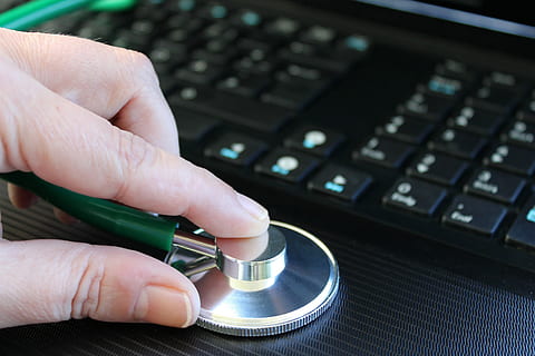 pc, computer, stethoscope, technology, work, internet, communication, viruses, error, protection, network, networking, human hand, hand, human body part, body part, finger, human finger, computer equipment, wireless technology, one person, computer keyboard, keyboard, real people, connection, unrecognizable person, laptop, computer part, computer key, using laptop, surfing the net, 4K, CC0, public domain, royalty free