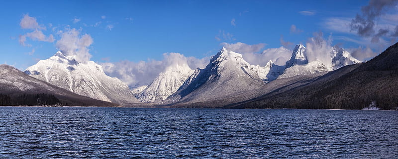 fjellkjeder, kropp, vann, eventyr, alpine, skyer, kald, dagslys, breen, breen nasjonalpark, innsjø, landskap, majestetiske, fjell, fjelltopp, natur, utendørs, høydepunkt, scenisk, himmel, snø, snødekte, reise, bølger, naturskjønnhet - natur, miljø, fjellkjede, skjønnhet i naturen, sky - himmel, vinter, panorama, blå, ikke-urbane scene, kaldtemperatur, rolig scene, ingen folk, is, snødekte fjell, 2K, CC0, offentlig domene, opphavsrett gratis