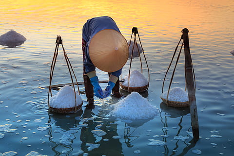 person, innsamling, salt, kropp, vann, kurv, Strand, bobler, soloppgang, bonde, hansker, høsting, hatt, innsjø, hav, utendørs, refleksjon, strandlinjen, reise, arbeider, skjønnhet i naturen, natur, solnedgang, vannkanten, nautisk fartøy, ingen folk, transport, ro, transportmiddel, himmel, rolig scene, dag, kaldtemperatur, vinter, 5K, CC0, offentlig domene, opphavsrett gratis