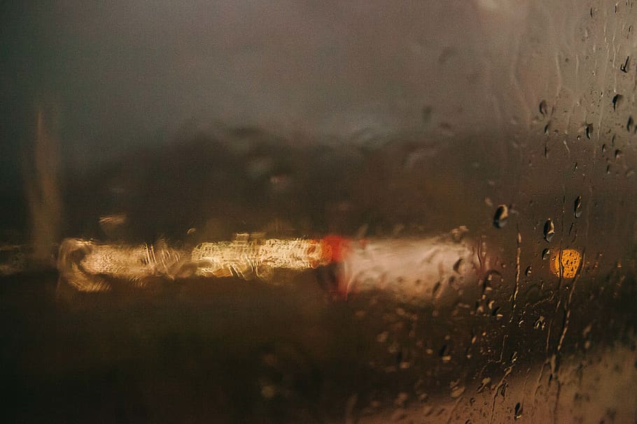 pluja, ennuvolat, bokeh, tempesta, finestra, gota de pluja, humit, vidre - material, naturalesa, tirar, a l'aire lliure, transport, cap gent, terra, nit, manera de transport, cel, transparent, fons, aigua, efecte texturat, 4K