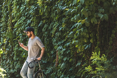 stylish, man, outdoors, photo, Men, Bike, Mens Fashion, Profile, one person, leisure activity, technology, mobile phone, casual clothing, young men, communication, wireless technology, young adult, lifestyles, standing, plant, activity, portable information device, real people, three quarter length, smart phone, connection, day, 4K, CC0, public domain, royalty free