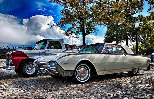 ford thunderbird, bród, thunderbird, oldtimer, automatyczny, kontur, odbicia słońca, klasyczny, Ameryka, stary, USA, piękny, niebo, retro, pkw, pojazd, nostalgiczny, historycznie, nostalgia, rzadkość, odważyć się, środek transportu, samochód, pojazd silnikowy, transport, pojazd lądowy, w stylu retro, chmura - niebo, dzień, staromodny samochód, drzewo, Natura, ulica, roślina, żadnych ludzi, Miasto, na dworze, podróżować, nieruchomy, luksus, chrom, 4K, CC0, domena publiczna, darmowe zdjęcia