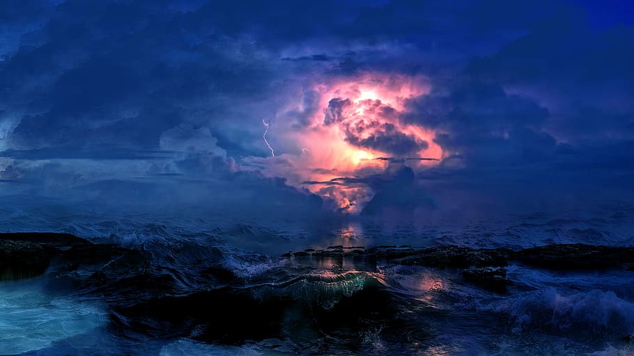 tempesta, onades, núvols, mar, onada, paisatge marí, aigua, oceà, naturalesa, horitzó, temps, cel, bellesa a la natura, calor - temperatura, geologia, poder a la natura, poder, lava, moviment, volcà, cap gent, nit, escenics - natura, comunicació, erupció, núvol - cel, senyal d'advertència, signe, a l'aire lliure, que flueix, 5K