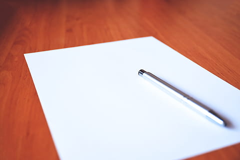blank, sheet, paper, various, pen, pens, copy space, office, table, communication, note pad, white color, business, indoors, document, no people, high angle view, close-up, empty, planning, writing, wood - material, message, correspondence, fountain pen, 4K