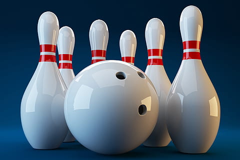 bowling skittles, various, bowling, studio shot, no people, blue background, white color, blue, indoors, colored background, group of objects, bottle, in a row, shape, close-up, container, glass - material, red, three objects, nature, standing out from the crowd, art and craft, black background, 4K, CC0, public domain, royalty free
