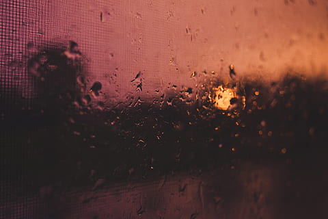 sky, rain, sunset, pink, orange, warm, window, dark, wet, drop, transparent, water, no people, glass - material, close-up, full frame, indoors, nature, selective focus, glass, condensation, backgrounds, raindrop, rainy season, 5K, CC0, public domain, royalty free