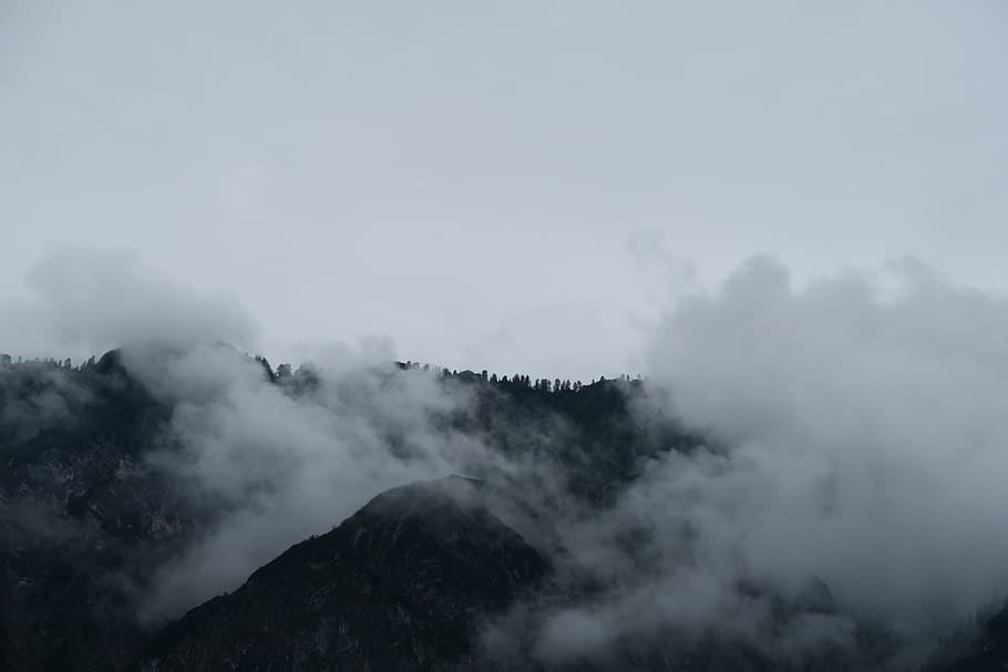Austria, Hallstatt, nube, alberi, buio, bianca, opaco, nebbia, foresta, pioggia, piovoso, nuvoloso, raccapricciante, nero, nebbioso, montagna, cielo, bellezza nella natura, scenics - natura, nessuno, scena tranquilla, natura, la tranquillità, scena non urbana, ambiente, giorno, nuvola - cielo, all'aperto, paesaggio, catena montuosa, maestoso, terra, a distanza, picco di montagna, 5K