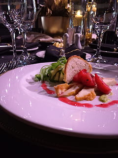 gala dinner, food and drink, food, plate, freshness, ready-to-eat, glass, table, alcohol, indoors, drink, refreshment, wine, wineglass, close-up, no people, restaurant, household equipment, still life, drinking glass, serving size, meal, dinner, dining, food styling, garnish, temptation, crockery, luxury, 4K, CC0, public domain, royalty free