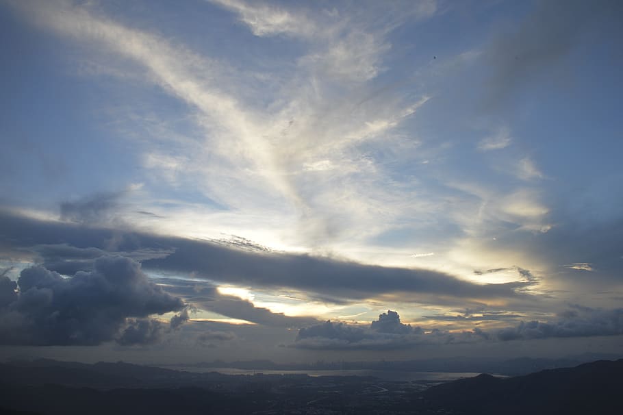 sky, clouds, sunsets, beautiful, sun, scenary, cloud - sky, beauty in nature, scenics - nature, tranquility, tranquil scene, nature, no people, idyllic, sunset, outdoors, cloudscape, dramatic sky, environment, non-urban scene, sunbeam, mountain, sunlight, landscape, above, meteorology, 4K