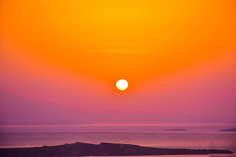 sunset, solar, cloud, marine, sky, scenics - nature, sea, tranquility, beauty in nature, water, tranquil scene, orange color, nature, dramatic sky, horizon over water, no people, moon, environment, sun, full moon, idyllic, cloud - sky, horizon, outdoors, romantic sky, 5K, CC0, public domain, royalty free