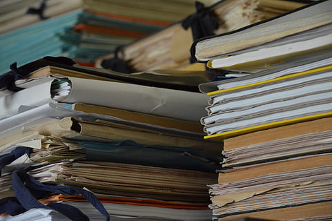 documents, files, records, file, folder, bureaucracy, administration, office, stack, book, publication, large group of objects, still life, indoors, no people, education, close-up, paper, abundance, expertise, learning, literature, choice, focus on foreground, collection, arrangement, old, 5K, CC0, public domain, royalty free