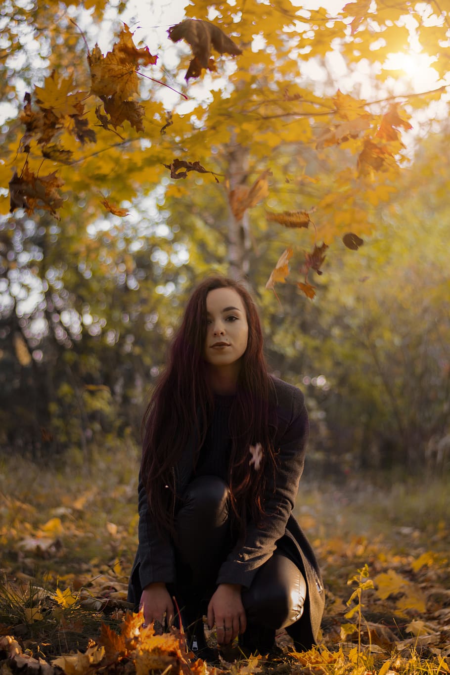 Lituània, kaunas, tardor, una persona, canvi, arbre, activitat d'oci, cabell llarg, persones reals, dones joves, adult jove, vista frontal, assegut, planta, estils de vida, pentinat, cabell, naturalesa, mirant la càmera, roba casual, full, dona guapa, a l'aire lliure, adolescent, contemplació, 5K