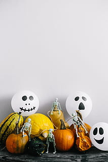 pumpkins & halloween, vegetables, autumn, fall, pumpkins, funny, halloween, ghosts, boo, food and drink, food, pumpkin, studio shot, still life, indoors, copy space, no people, celebration, vegetable, holiday - event, holiday, representation, table, group of objects, white background, egg, decoration, jack o' lantern, 5K