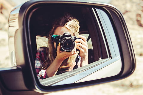 photographer in car, technology, camera, car, mirror, photo, photographer, photography, selfie, mode of transportation, transportation, camera - photographic equipment, photography themes, photographing, travel, motor vehicle, activity, one person, portrait, land vehicle, journey, vehicle interior, adult, occupation, young adult, road trip, outdoors, 4K, CC0, public domain, royalty free