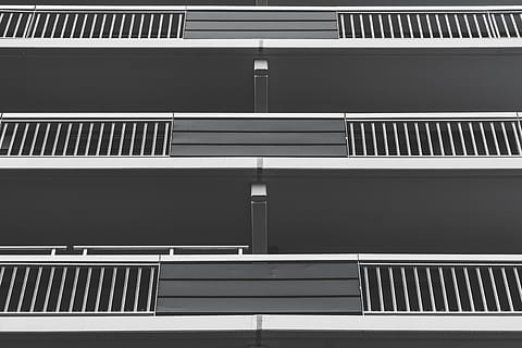 architecture, building, infrastructure, structure, establishment, apartment, windows, condominium, hotel, built structure, building exterior, pattern, no people, railing, day, residential district, full frame, low angle view, window, outdoors, backgrounds, sunlight, city, balcony, exterior, nature, modern, 4K, CC0, public domain, royalty free