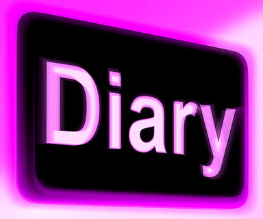diary sign, showing, online, planner, schedule, appointment, button, diary, diary book, internet, organize, organizer, reminder, scheduler, web, text, neon, purple, illuminated, glowing, communication, no people, pink color, sign, western script, indoors, night, black color, studio shot, close-up, lighting equipment, cut out, single word, open, neon colored, message, excitement, 1080P, CC0, public domain, royalty free