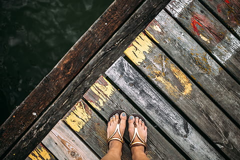 old, pier, lake, day, summer, vintage, waterscape, wooden, wood, low section, wood - material, human leg, real people, human body part, body part, personal perspective, women, human foot, shoe, high angle view, sandal, one person, standing, lifestyles, leisure activity, adult, water, outdoors, nail, slipper, human limb, 5K, CC0, public domain, royalty free