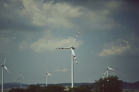Austria, niebo, chmura - niebo, turbina, moc wiatru, turbina wiatrowa, energia odnawialna, alternatywna energia, środowisko, Natura, ochrona środowiska, wytwarzanie paliwa i energii, żadnych ludzi, drzewo, dzień, flaga, roślina, niski kąt widzenia, na dworze, technologia, zrównoważone zasoby, 4K, CC0, domena publiczna, darmowe zdjęcia