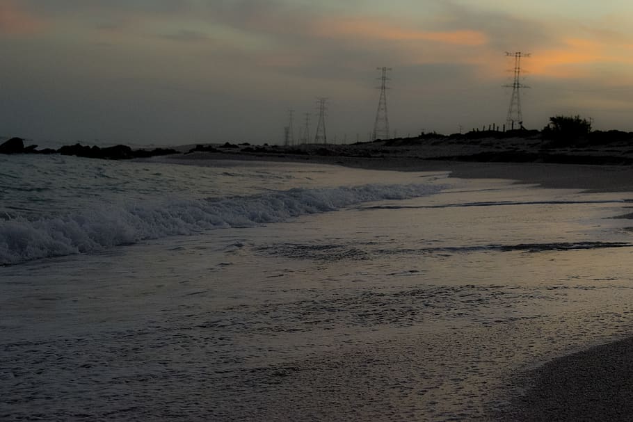 Mexico, strand, himmel, jord, rolig scene, ro, skønhed i naturen, solnedgang, el-pylon, natur, ingen mennesker, sky - himmel, elektricitet, scenics - natur, teknologi, vand, brændstof og elproduktion, kabel, strømkabel, ikke-urbane scene, Strømforsyning, udendørs, telefonlinje, 5K