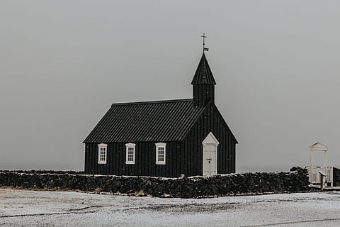 architecture, building, infrastructure, structure, establishment, doors, church, sacred, religion, windows, built structure, building exterior, place of worship, belief, spirituality, cold temperature, sky, snow, no people, clear sky, nature, winter, land, spire, outdoors, 4K, CC0, public domain, royalty free