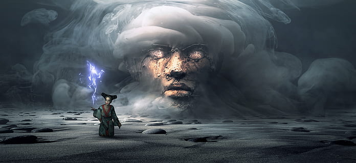 fantasy, magic, face, smoke, fog, girl, light, dream, mysterious, landscape, fairy tales, mood, composing, photomontage, surreal, magical, fantastic, woman, scene, gloomy, ritual, creepy, spirit, scary, one person, smoke - physical structure, water, motion, adult, headwear, night, sea, clothing, architecture, nature, men, full length, activity, front view, helmet, real people, outdoors, uniform, power in nature, 5K