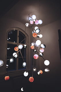 germany, berlin, window, reflection, perspective, red, white, wall, color, light, illuminated, decoration, hanging, lighting equipment, indoors, no people, large group of objects, celebration, ceiling, electricity, low angle view, multi colored, pendant light, glowing, electric light, abundance, built structure, string, architecture, electric lamp, 5K, CC0, public domain, royalty free