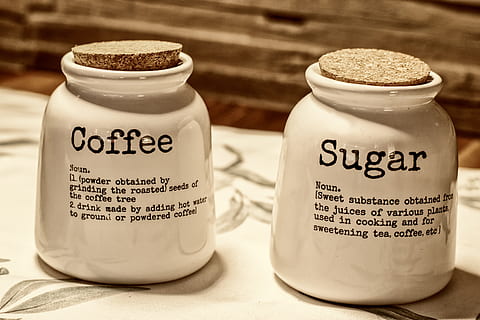 coffee, sugar, cork, earthenware, close up, detail, font, description, text, clay pot, lid, monochrome, food, cafe, drink, benefit from, breakfast, table, closed, decoration, coffee table, offer, stock, box, delicious, western script, food and drink, still life, communication, container, refreshment, close-up, indoors, focus on foreground, no people, choice, milk, dairy product, healthy eating, variation, jar, wellbeing, protein drink, 2K, CC0, public domain, royalty free