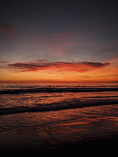 Strand, Himmel, Sonnenuntergang, Dämmerung, Natur, draußen, roter Himmel, Ozean, Meer, Wasser, Sonnenaufgang, Horizont, 2400 Ocean Front Walk, Santa Monica, Vereinigte Staaten, Sonnenlicht, Küste, Orange, Welle, wolke - himmel, Schönheit in der Natur, Szenen - Natur, Ruhe, ruhige Szene, Horizont über Wasser, Dramatischer Himmel, orange Farbe, keine Leute, idyllisch, Reflexion, 4K, CC0, gemeinfrei, lizenzfrei
